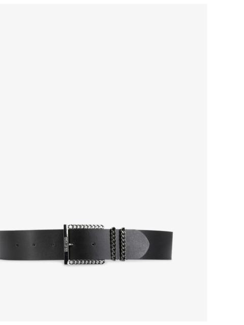 Chain-embellished logo-embossed leather belt