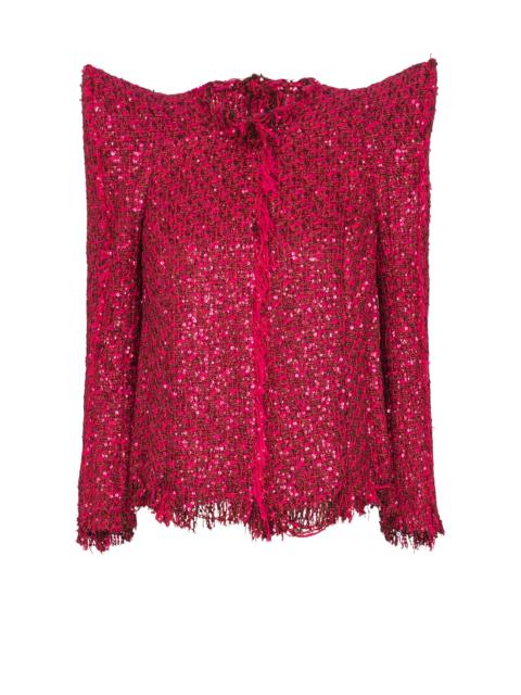 Edge-to-edge sequin tweed jacket