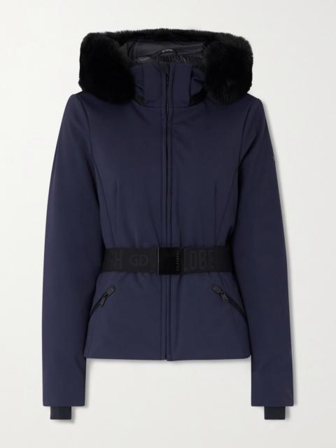 Hida Hooded Belted Plush-trimmed Padded Down Ski Jacket