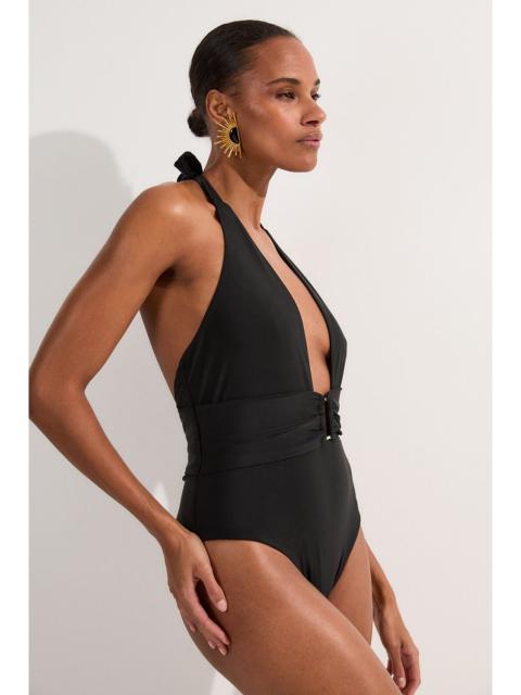 Halter Neck Hardware Detail Plunge Swimsuit