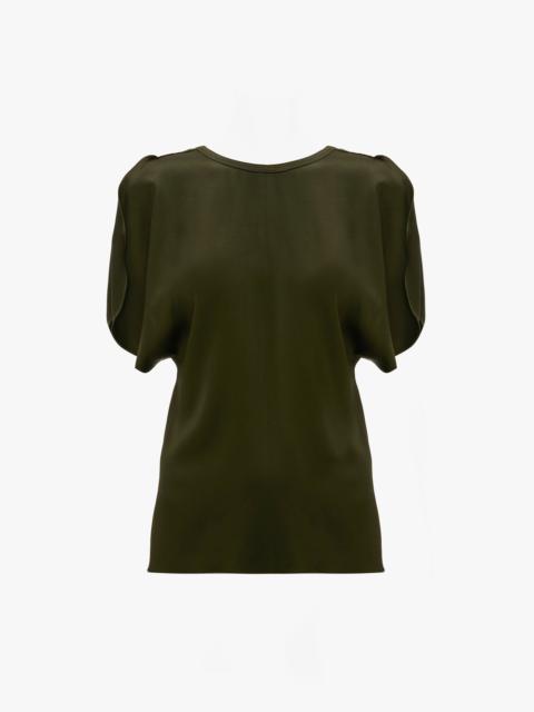 Draped Sleeve Top In Dark Olive