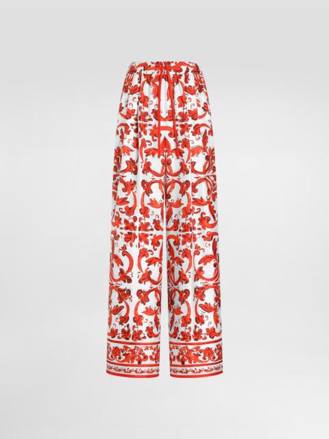 Majolica-print silk trousers