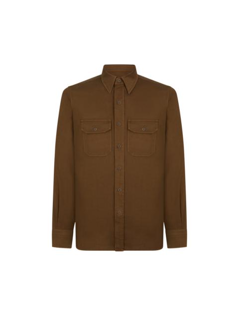 COTTON LINEN DRILL MILITARY SHIRT