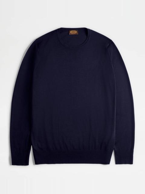ROUND-NECK PULLOVER IN T15 WOOL - BLUE