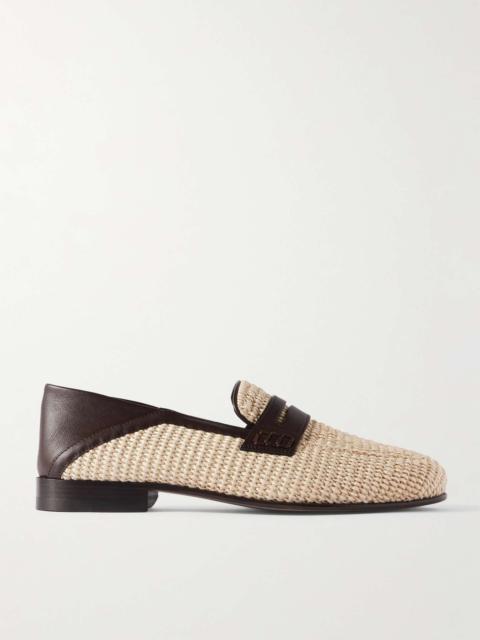 Padstow Collapsible-Heel Leather-Trimmed Raffia Loafers