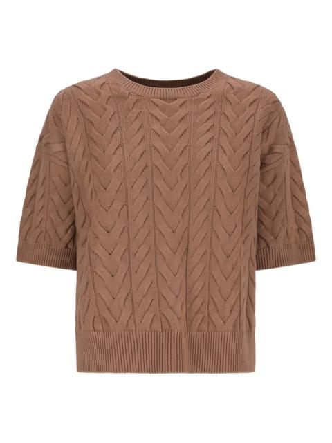 cable-knit short-sleeve top