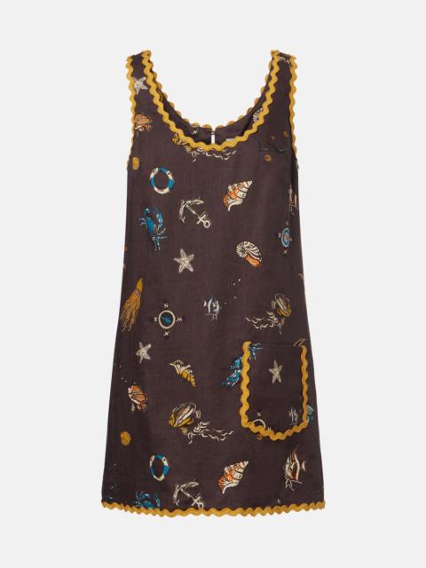 Printed scalloped linen minidress