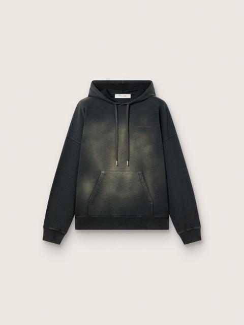 Unisex hooded sweatshirt in black cotton with a bleached effect