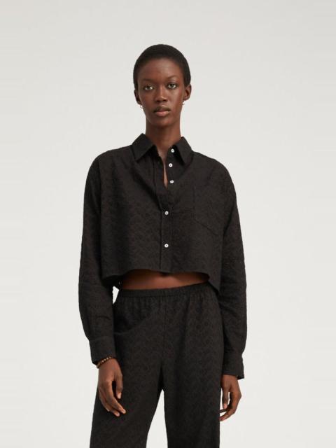 BLACK EYELET CROPPED BUTTON DOWN