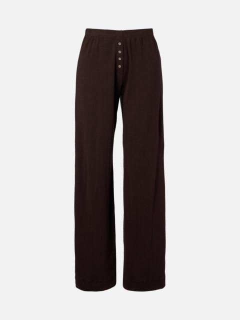 Pointelle cotton wide-leg pants