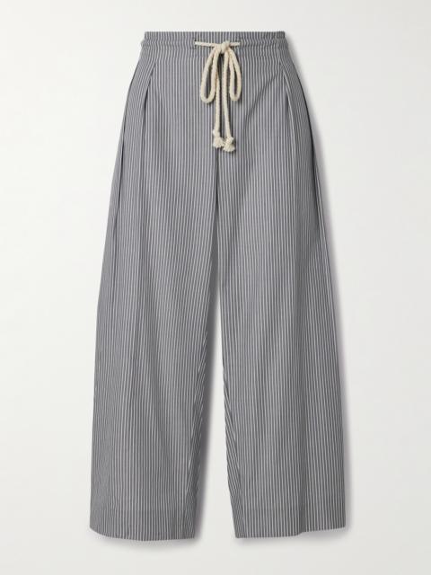 Cropped Pleated Striped Organic Cotton Wide-leg Pants