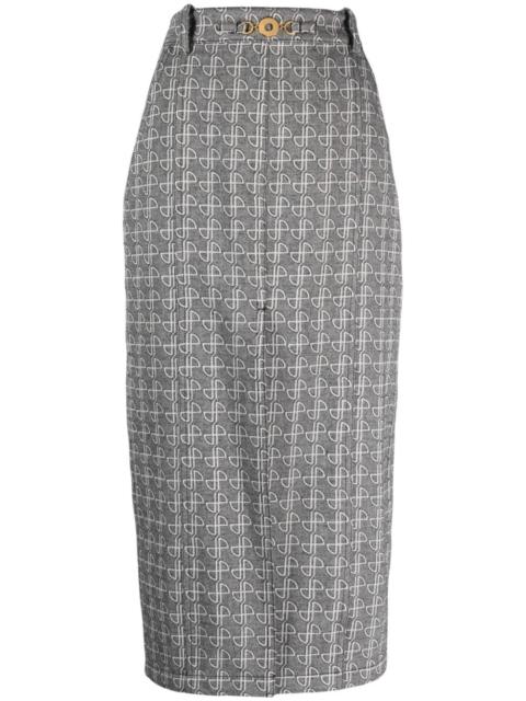 JP monogram slit midi skirt