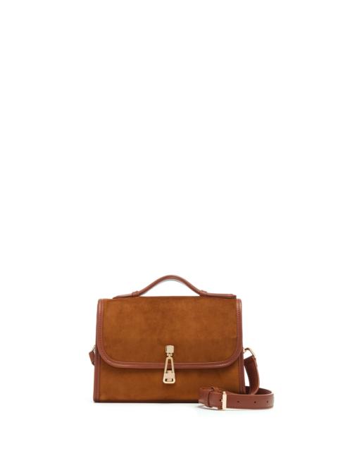 Small Leonora Flap Bag in Cognac Suede