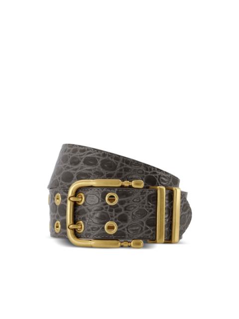 Duo croc-embossed buckle belt