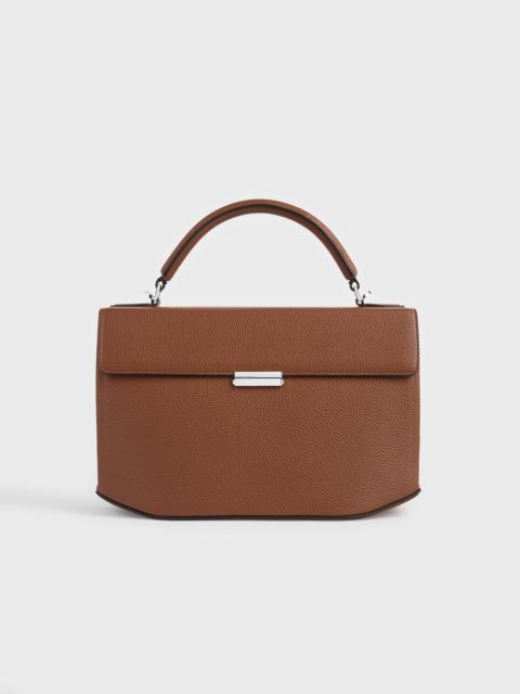 Clip grained-leather top handle sienna