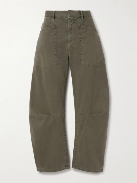 Shon pleated cotton-blend twill tapered pants Army green