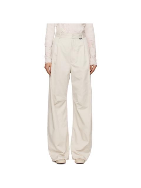 Beige Wide Leg Twill Trousers