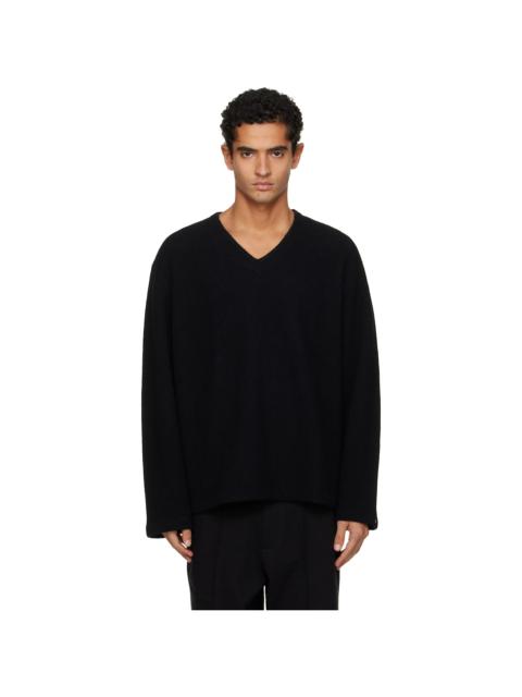 Black V-Neck Snap Sweater
