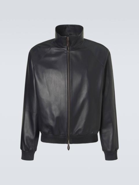 Leather blouson jacket