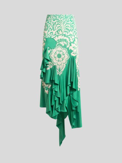 ASYMMETRIC JERSEY SKIRT WITH FLOUNCE AND PRINT
