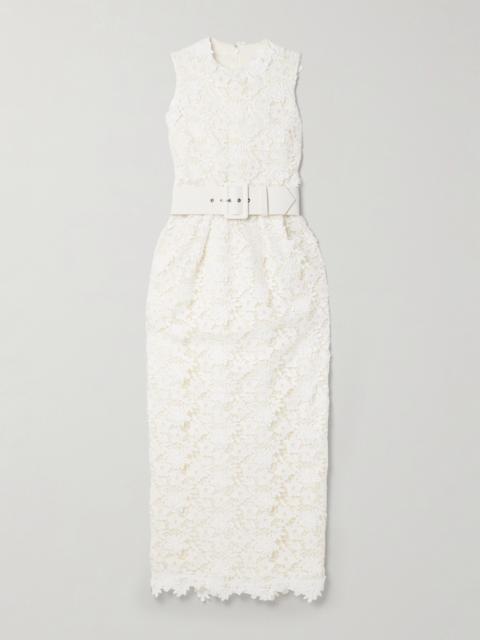 Alani Belted Pleated Guipure Lace Midi Dress