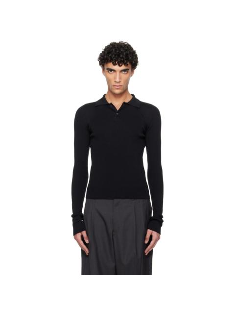 Black Fine Rib Silk Polo
