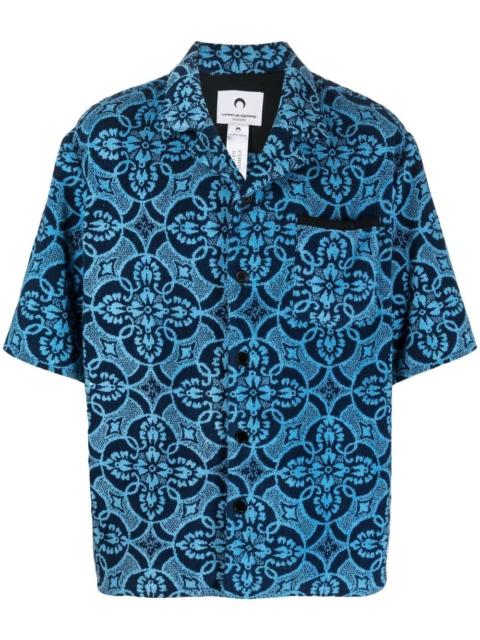 MARINE SERRE MEN Oriental Towel-Print Short-Sleeve Shirt Blue