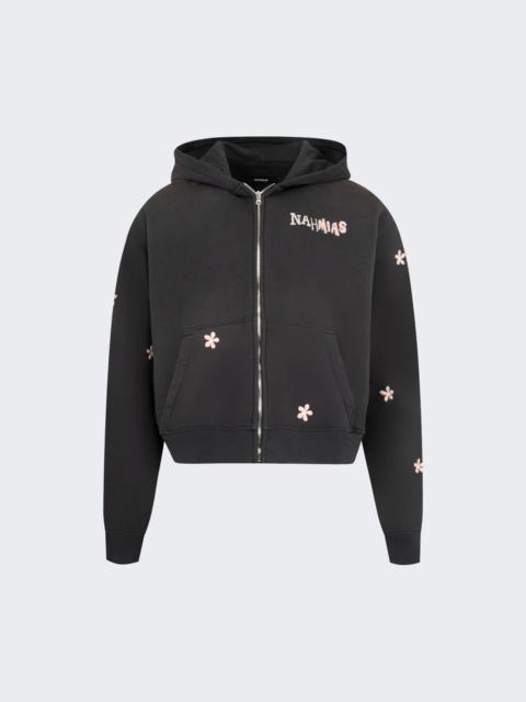 Flower Groms Zip-up Hoodie Aged Black Fleece