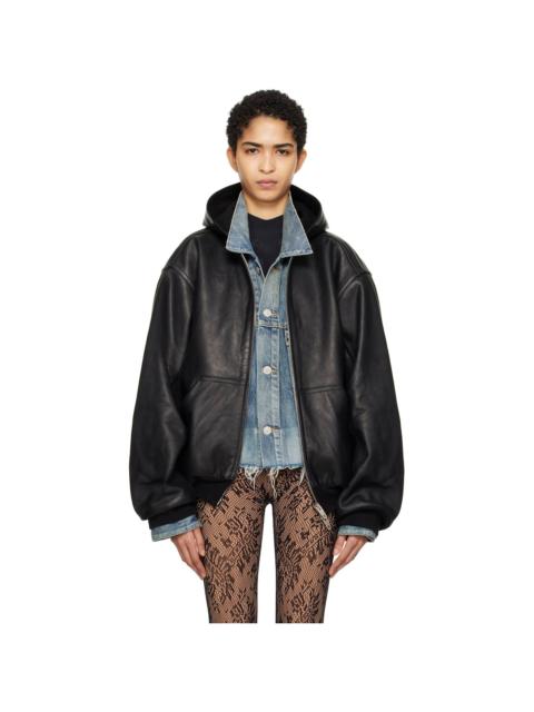 Black Lined Zip-Up Leather Jacket