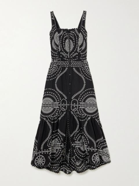 Greba broderie anglaise cotton-blend midi dress Black