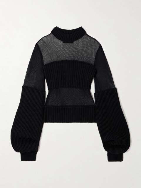 Mesh And Ribbed Wool Sweater