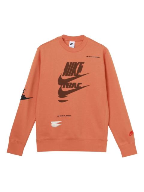 Nike Sportswear Sport Logo Printing Fleece Round Neck Pullover 'Orange' DM6876-808