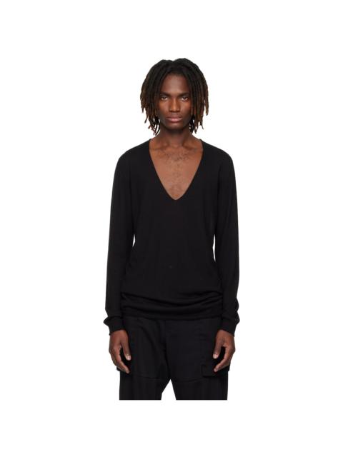 Black Temple Oversize Extreme V Neck Sweater