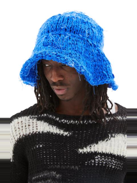 HAND KNIT KHADI SILK BUCKET HAT (BLUE)