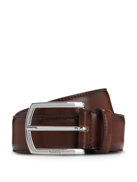 ITALIAN-LEATHER BELT WITH POLISHED LOGO BUCKLE