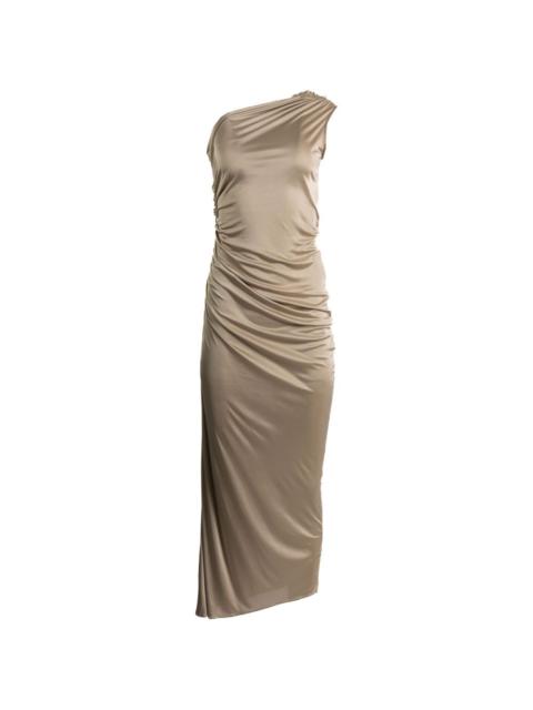 one-shoulder draped dress