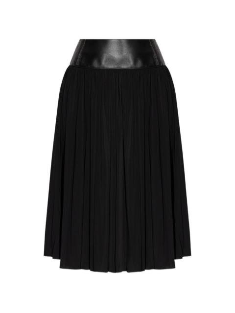 pleated leather-belt midi skirt