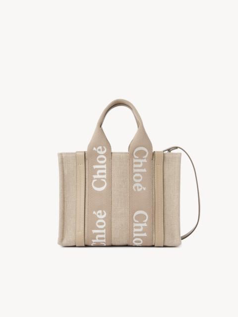 WOODY TOTE BAG IN LINEN & LEATHER