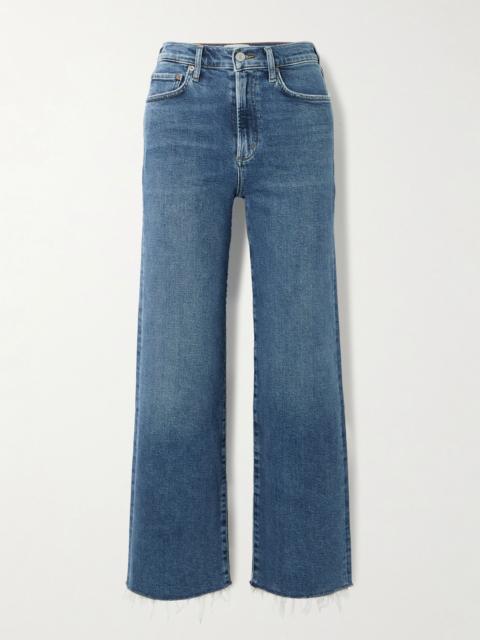 Harper cropped frayed mid-rise straight-leg jeans Dark denim