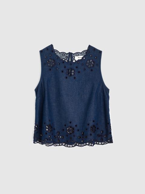 Denim Embroidered Shell Top