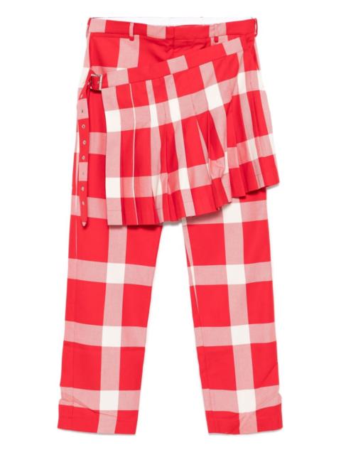pleated-panel checked trousers