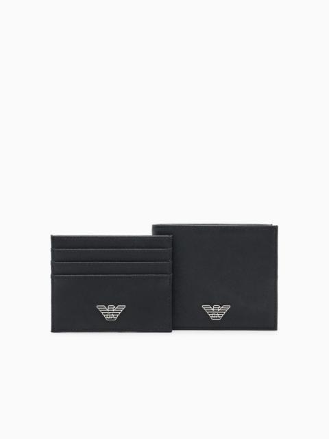 ASV gift box containing regenerated Saffiano leather wallet and card holder with eagle plate