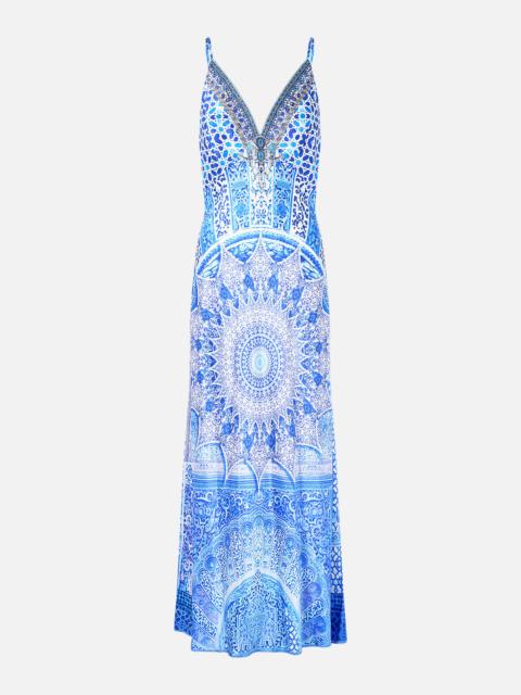V-NECK LONG BIAS SLIP DRESS WITH TRAIN