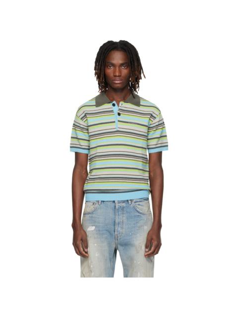Blue & Green Stripe Wool Polo