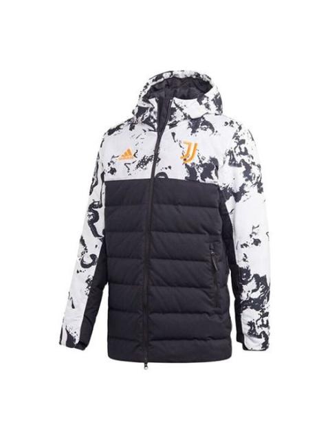 adidas Juventus Soccer/Football Sports Colorblock hooded down Jacket Black White Colorblock FR4213