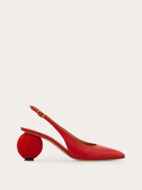 Spherical heel slingback pump