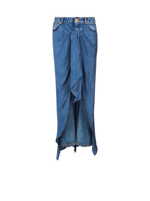 Denim jeans with draped skirt