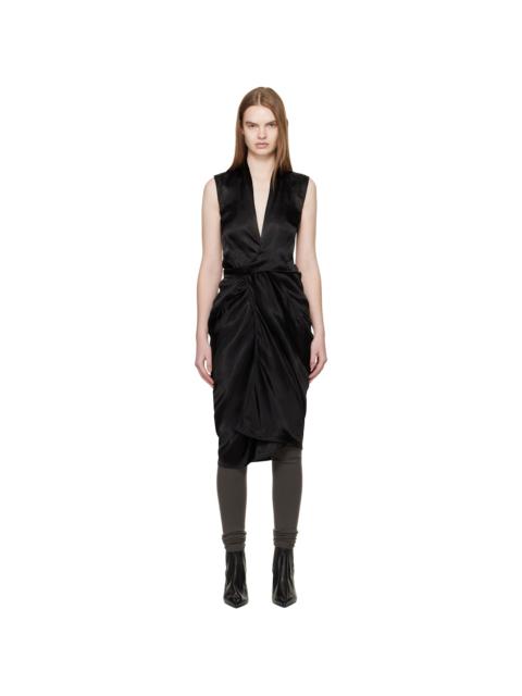 Black Temple Wrap SL Midi Dress