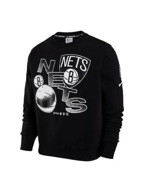 Nike NBA Courtside Brooklyn Nets Basketball Training Sports Printing Fleece Round Neck Pullover Blac