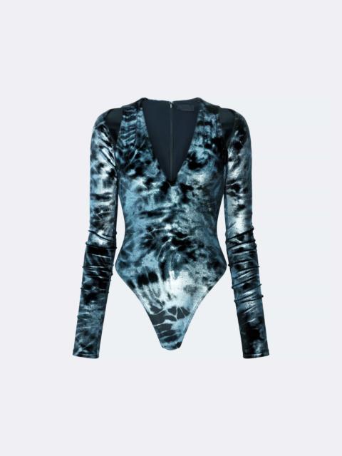 Foil Velour V Neck Bodysuit